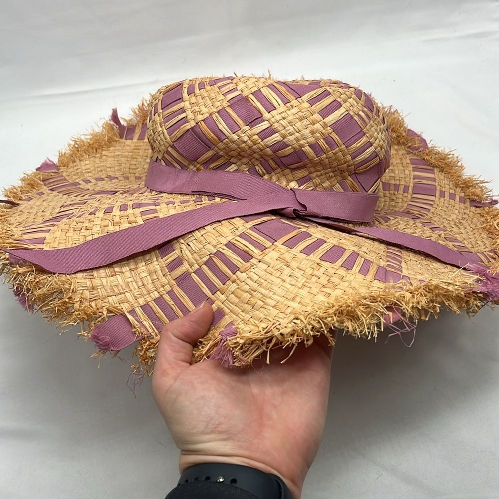 Light Brown and Lavender Woven Rafia Sun Hat - Picture 2 of 6